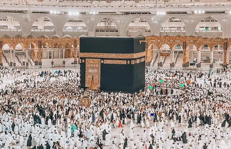 Pilgrims performing tawaf around the Kaaba at Masjid al-Haram