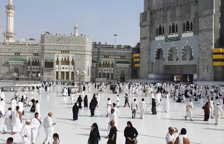 Masjid al-Haram exterior plaza and minarets